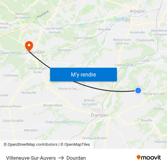 Villeneuve-Sur-Auvers to Dourdan map