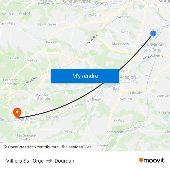Villiers-Sur-Orge to Dourdan map