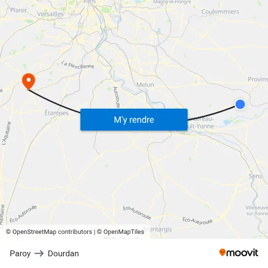 Paroy to Dourdan map