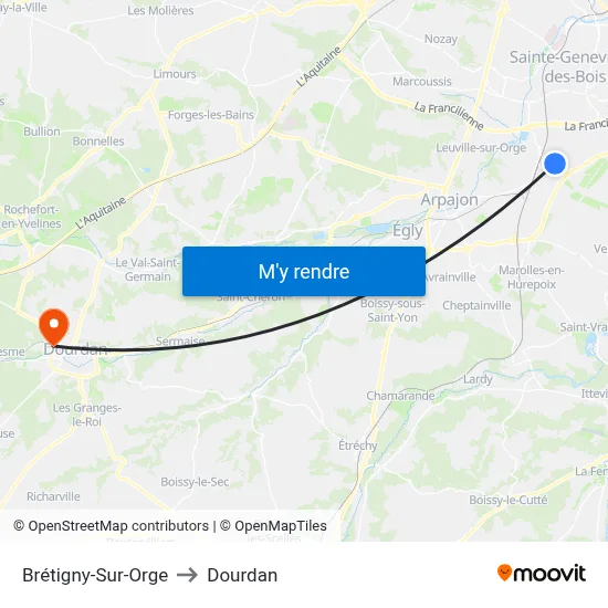 Brétigny-Sur-Orge to Dourdan map