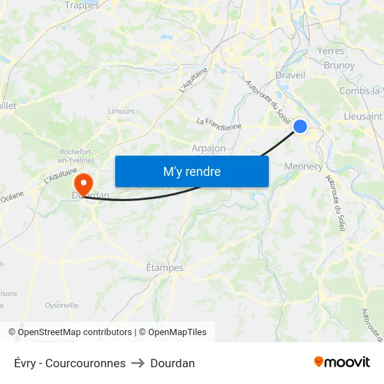 Évry - Courcouronnes to Dourdan map