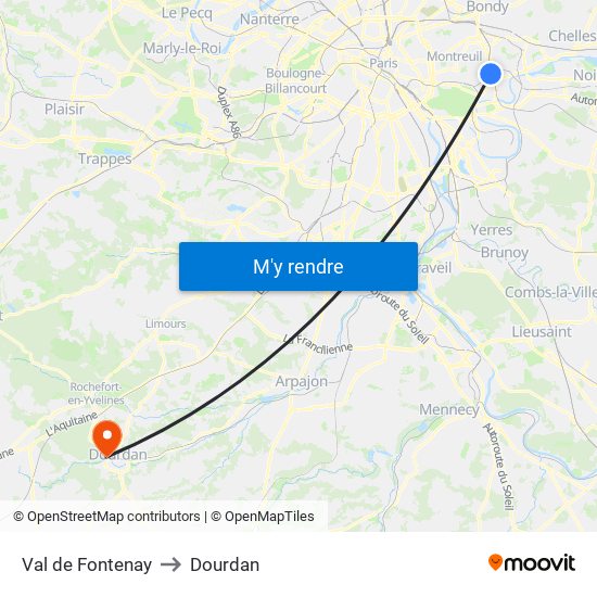 Val de Fontenay to Dourdan map