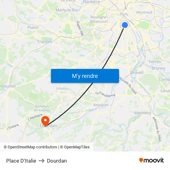 Place D'Italie to Dourdan map