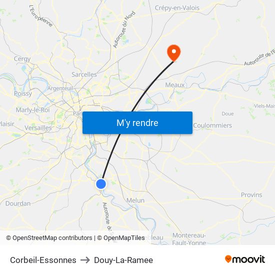 Corbeil-Essonnes to Douy-La-Ramee map