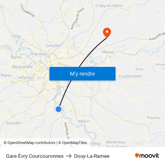 Gare Évry Courcouronnes to Douy-La-Ramee map