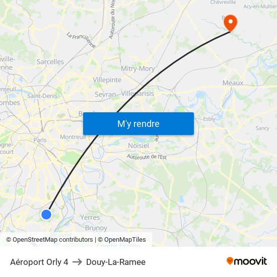 Aéroport Orly 4 to Douy-La-Ramee map