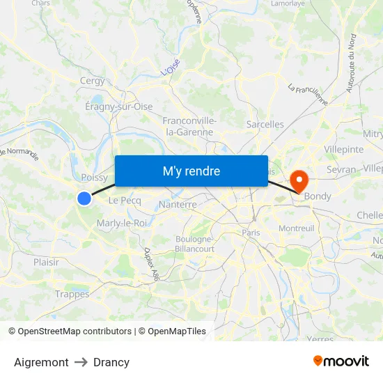 Aigremont to Drancy map