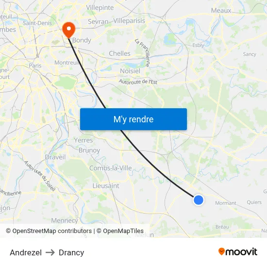 Andrezel to Drancy map