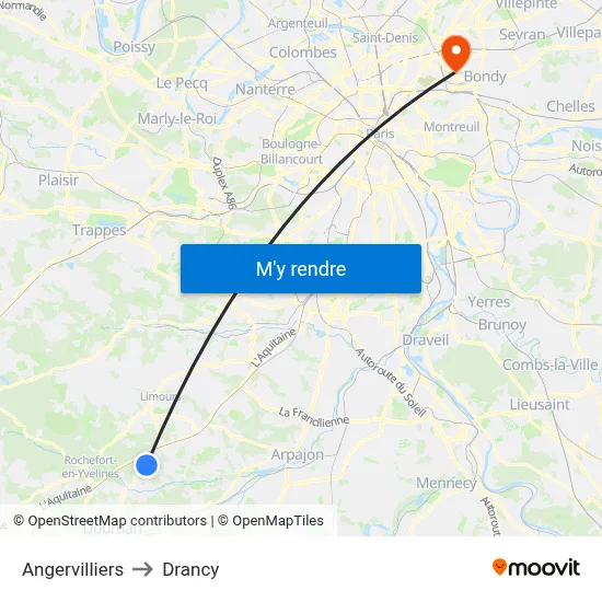 Angervilliers to Drancy map