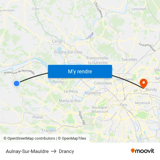 Aulnay-Sur-Mauldre to Drancy map
