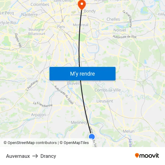 Auvernaux to Drancy map