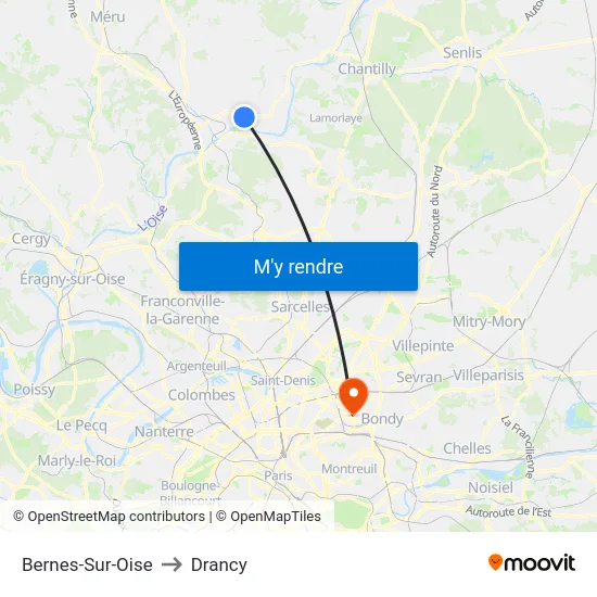 Bernes-Sur-Oise to Drancy map