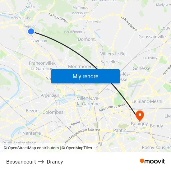 Bessancourt to Drancy map