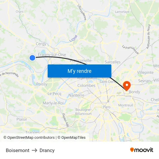 Boisemont to Drancy map