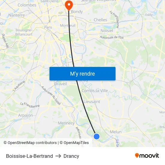 Boissise-La-Bertrand to Drancy map