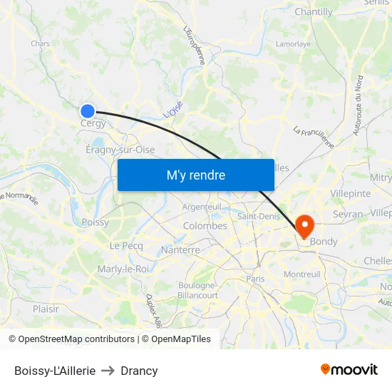 Boissy-L'Aillerie to Drancy map