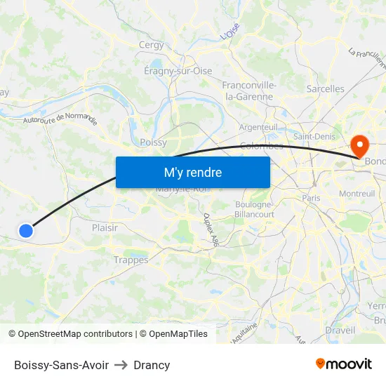 Boissy-Sans-Avoir to Drancy map