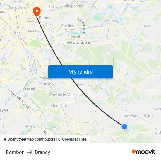 Bombon to Drancy map