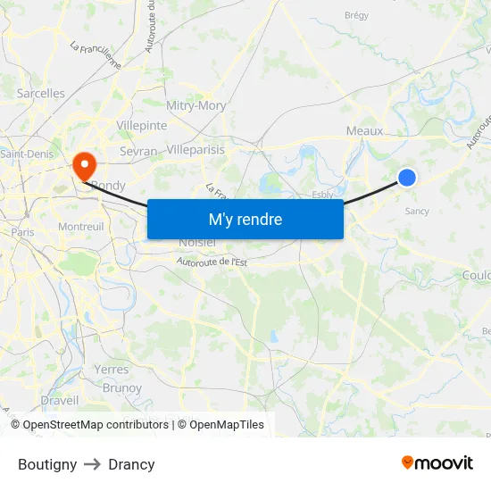 Boutigny to Drancy map