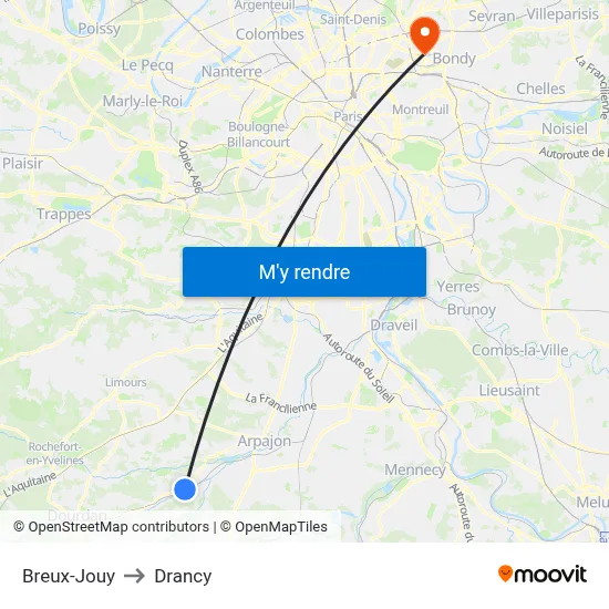 Breux-Jouy to Drancy map