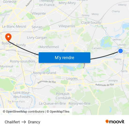 Chalifert to Drancy map