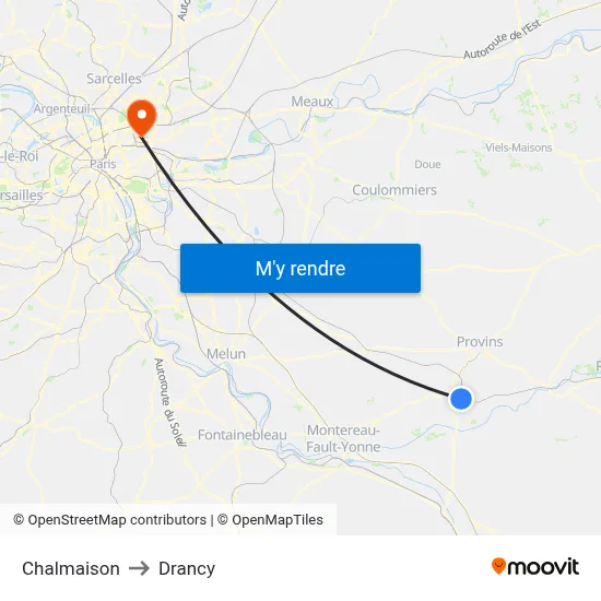 Chalmaison to Drancy map