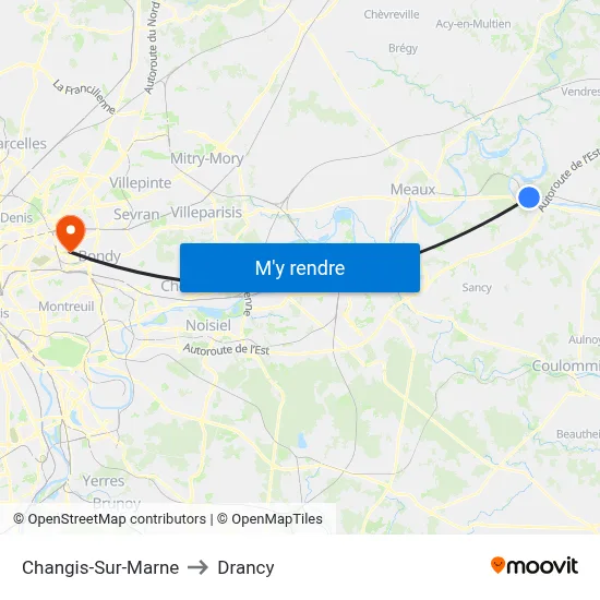 Changis-Sur-Marne to Drancy map