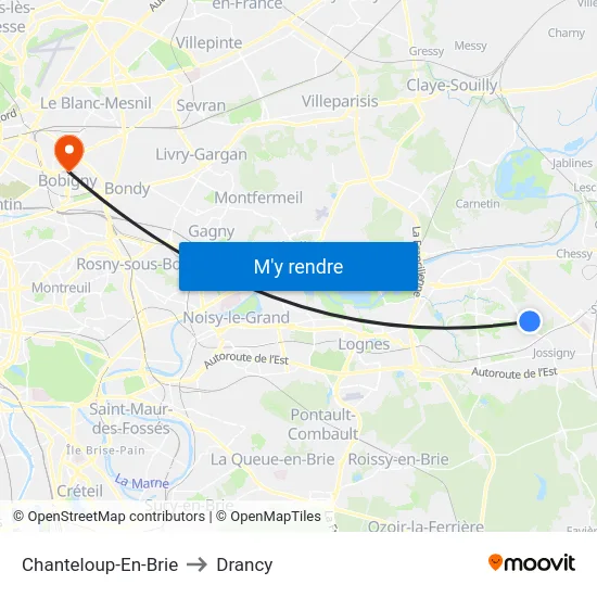 Chanteloup-En-Brie to Drancy map