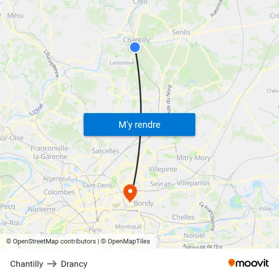 Chantilly to Drancy map
