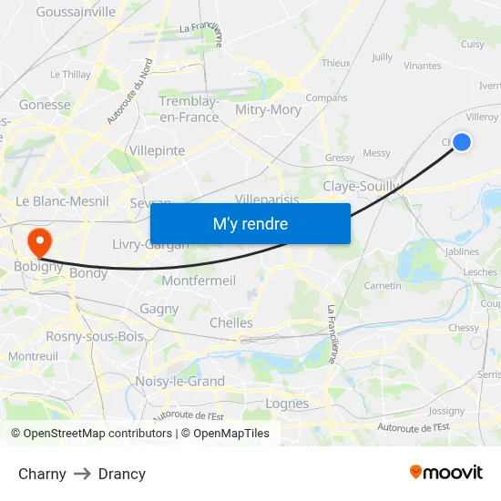 Charny to Drancy map