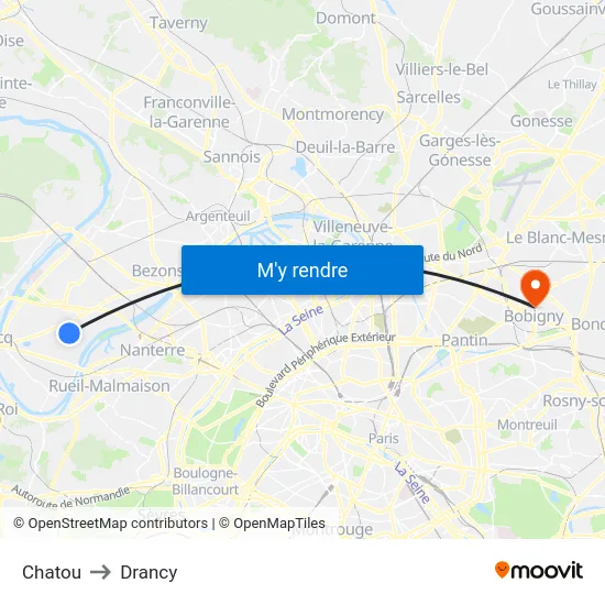 Chatou to Drancy map