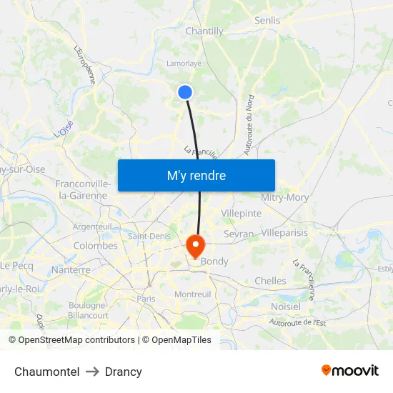 Chaumontel to Drancy map