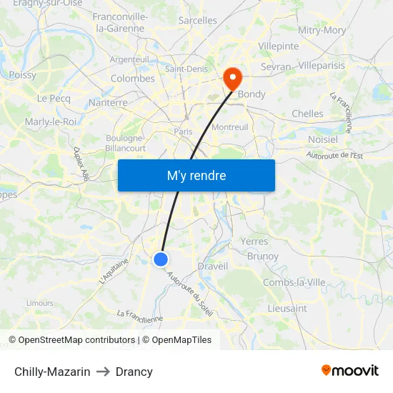 Chilly-Mazarin to Drancy map