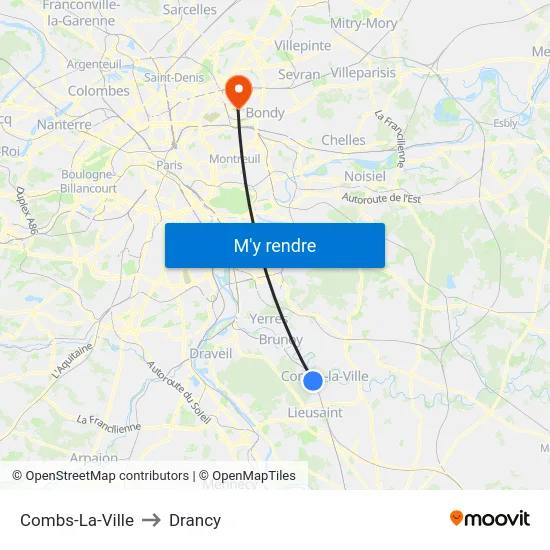 Combs-La-Ville to Drancy map