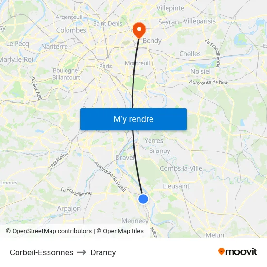 Corbeil-Essonnes to Drancy map