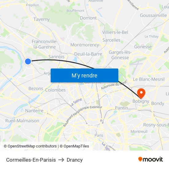 Cormeilles-En-Parisis to Drancy map