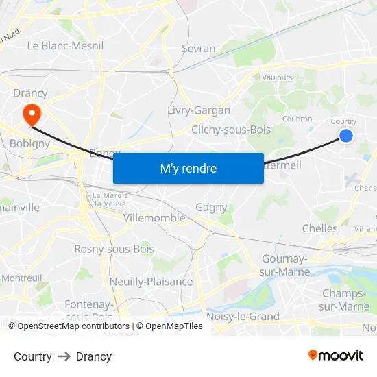 Courtry to Drancy map