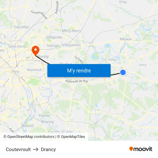Coutevroult to Drancy map