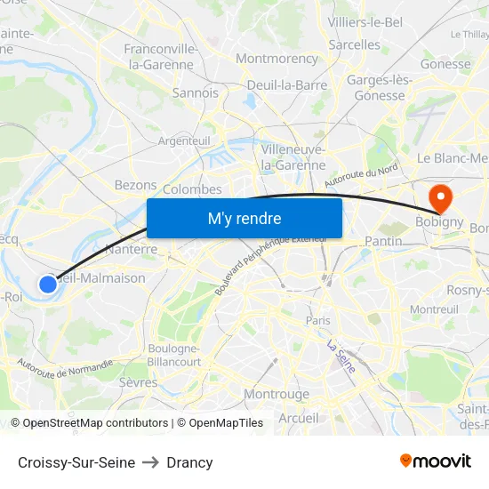 Croissy-Sur-Seine to Drancy map