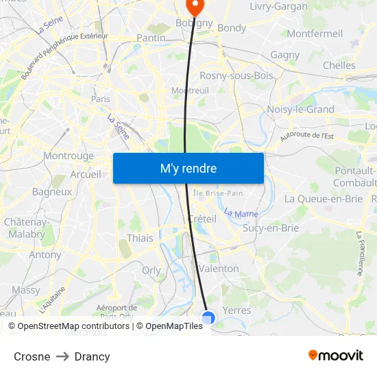 Crosne to Drancy map