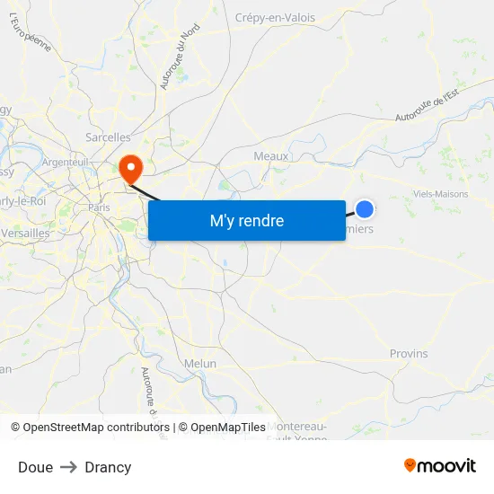 Doue to Drancy map