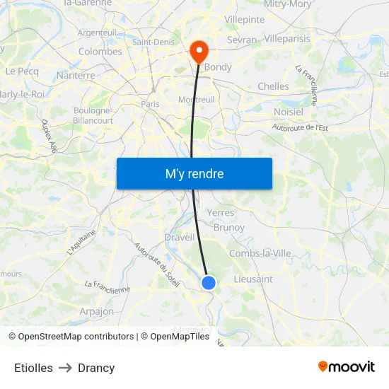 Etiolles to Drancy map
