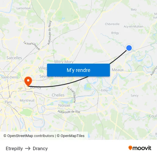 Etrepilly to Drancy map