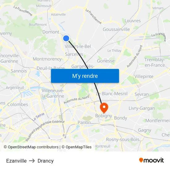 Ezanville to Drancy map