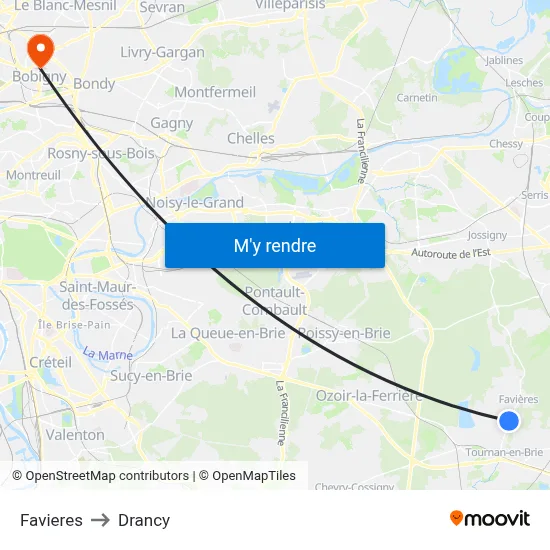 Favieres to Drancy map