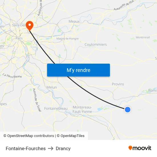 Fontaine-Fourches to Drancy map