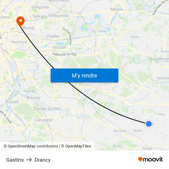 Gastins to Drancy map