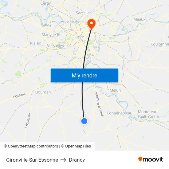 Gironville-Sur-Essonne to Drancy map