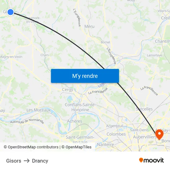 Gisors to Drancy map