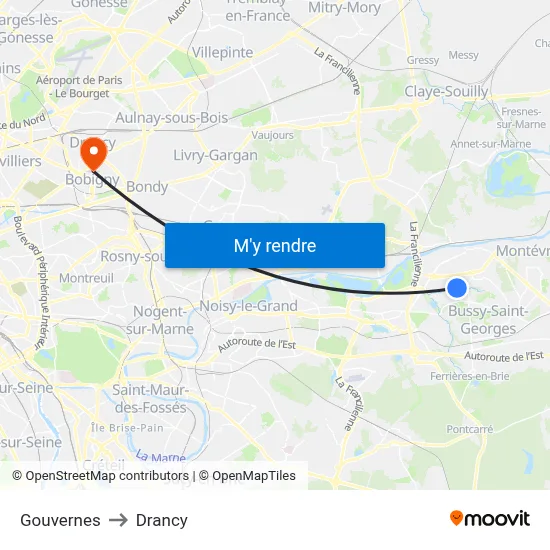 Gouvernes to Drancy map